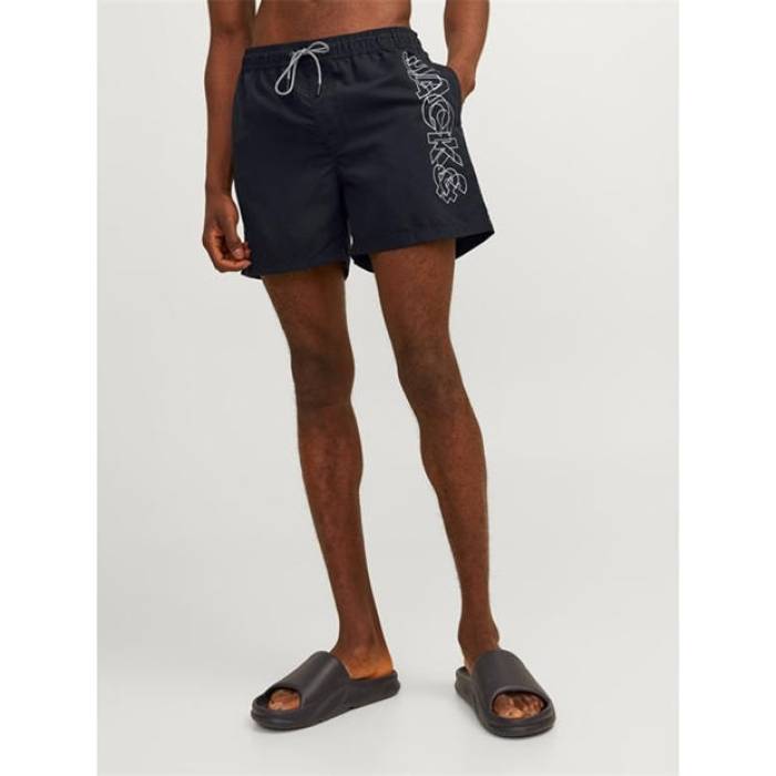 Jack And Jones 【 Fiji Double Logo Swim Shorts Men Black 】 ロゴ ショーツ メンズ 黒色 ブラック