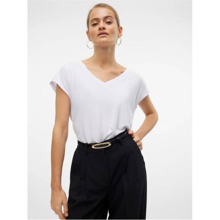 ヴェロモーダ Vero Moda 【 Filli Short-Sleeve V-Neck Regular Fit T-Shirt Women Bright White 】 Vネック Tシャツ レディース 白色 ホワイト