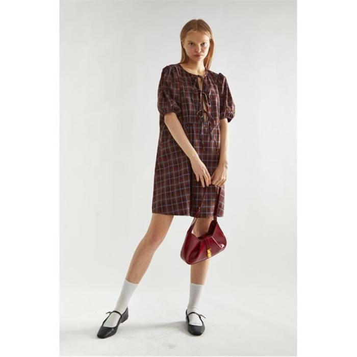 グラマラス Glamorous 【 Check Tie-Front Mini-Dress Women Brown 】 レディース 茶色 ブラウン