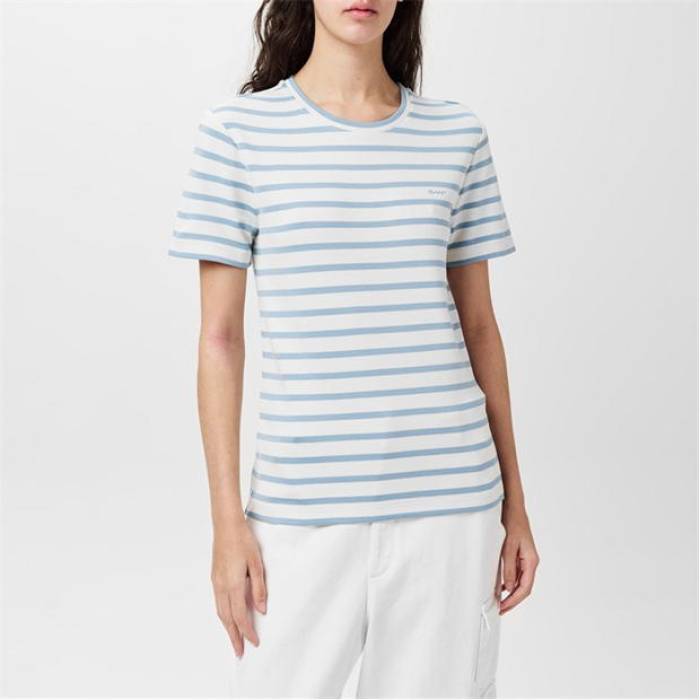 ガント Gant 【 Striped T-Shirt Women Dove Blue 】 Tシャツ レディース 青色 ブルー