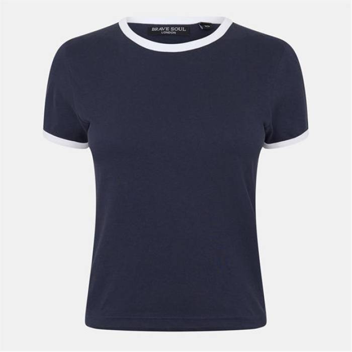 ブレイブソウル Brave Soul 【 Ringer T-Shirt Women Navy/White 】 ティーシャツ レディース 紺色 米国海軍 白いこと 白いこと