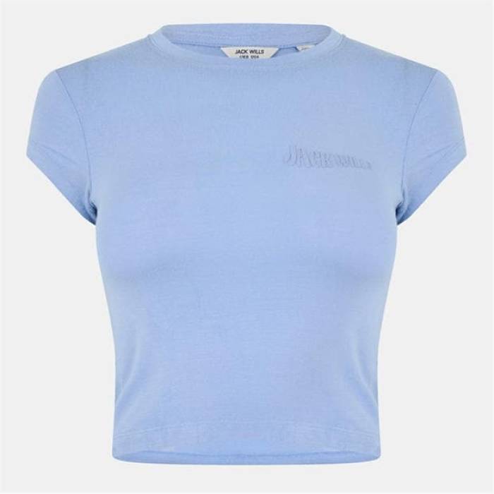 万力 濾過性病原体 Jack Wills 【 Cropped Short-Sleeve Slim Fit T-Shirt Women Soft Blue 】 slim か細い ティーシャツ レディース 青碧 青碧