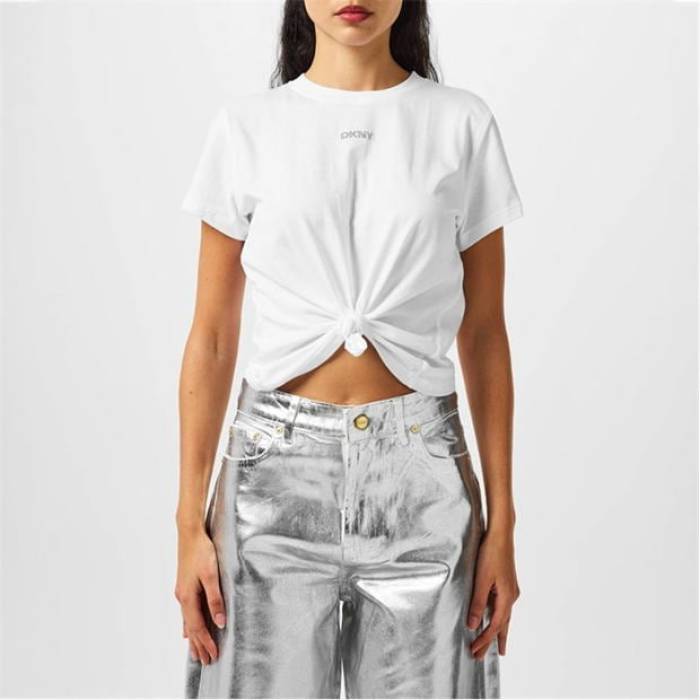 ダナキャランニューヨーク Dkny 【 Women\u0027s Stud Logo Oversized T-Shirt Women White 】 レディース ロゴタイプ プルオーバー レディース 白いこと 白いこと