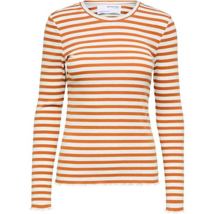 Selected Femme 【 Anna Long Sleeve T-Shirt Women Brown 】 Sleeve 衣袂 ティーシャツ レディース 赤銅色 赤銅色