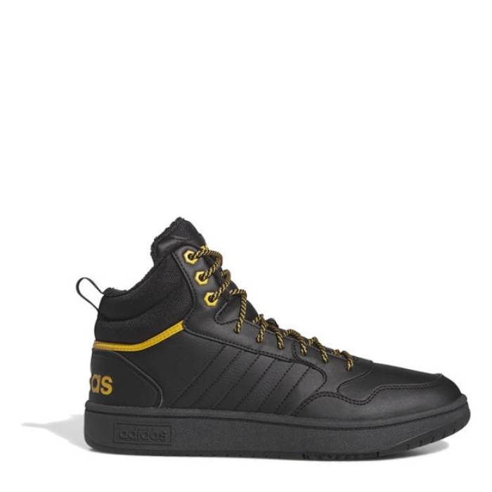 アディダス Adidas 【 Hoops 3.0 Mid Lifestyle Basketball Classic Fur Lining Winterized Shoes Mens Men Black/Yellow 】 ミッド ライフスタイル バスケットボール クラシック シューズ 運動靴 メンズ メンズ 黒色 ブラ