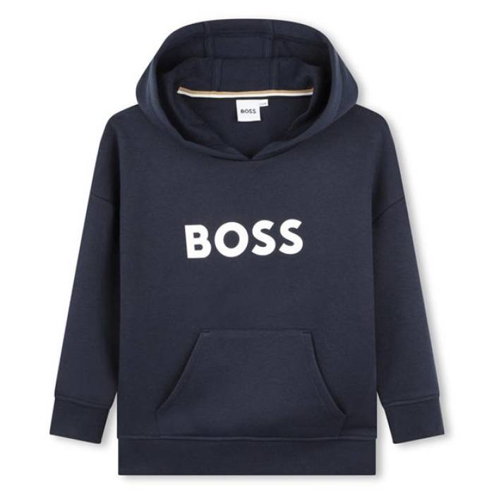 主任者 Boss 【 Kids Logo Over-The-Head Hoodie, Bold Logo Kids Navy 849 】 ロゴタイプ お坊っちゃん キッズ 紺色 米国海軍