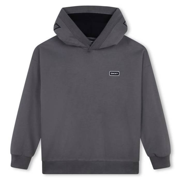 ダナキャランニューヨーク Dkny 【 Unisex Kids Logo Applique Hoodie Kids Charcoal 094 】 ロゴタイプ フーディー パーカー お坊っちゃん キッズ 濃灰色