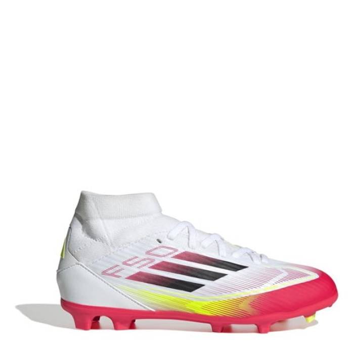 アディダス Adidas 【 F50 League Mid Childrens Firm Ground Football Boots Kids White/Red 】 ミッド フットボール ブーツ ジュニア キッズ 白色 ホワイト Red 赤・レッド｜スニケス