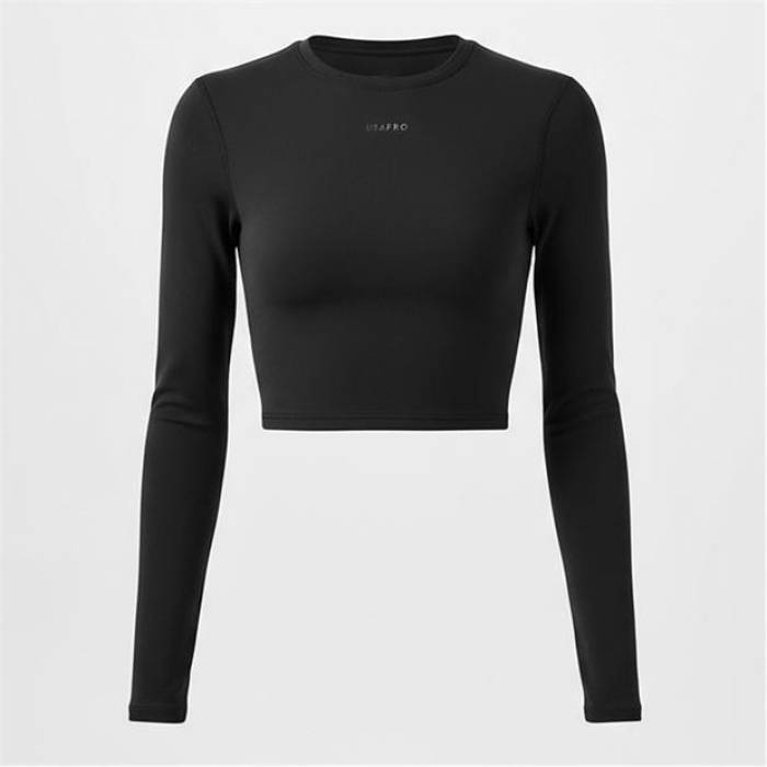Usa Pro 【 Pro Long Sleeve Crop Top Womens Women Black 】 プロ Sleeve スリーブ Crop クロップ レディース レディース 黒色 ブラック