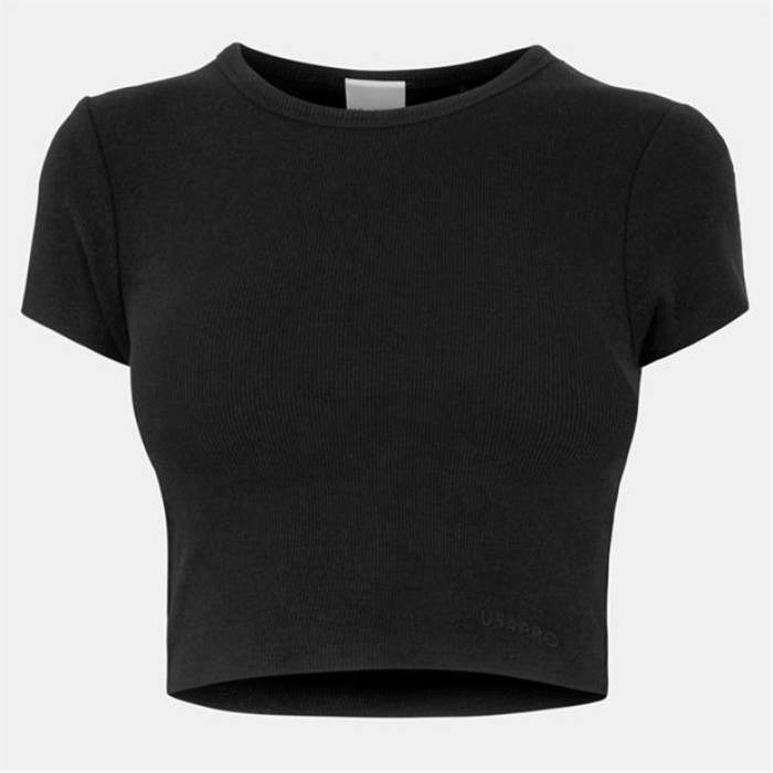 Usa Pro 【 Sophie Habboo Built-In Bra Short-Sleeve Performance Gym Top Women Black 】 公演 レディース 黒いこと 黒いこと