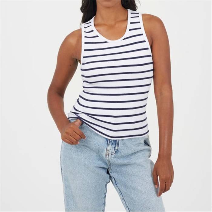ブレイブソウル Brave Soul 【 Tank Top Ld99 Women White/Navy 】 タンクトップ レディース 白色 ホワイト 紺色 ネイビー｜スニケス