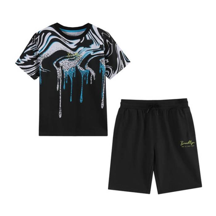 Studio 【 Swirl T-Shirt And Shorts Set Kids Black 】 ティーシャツ さる股引き お坊っちゃん キッズ 黒いこと 黒いこと