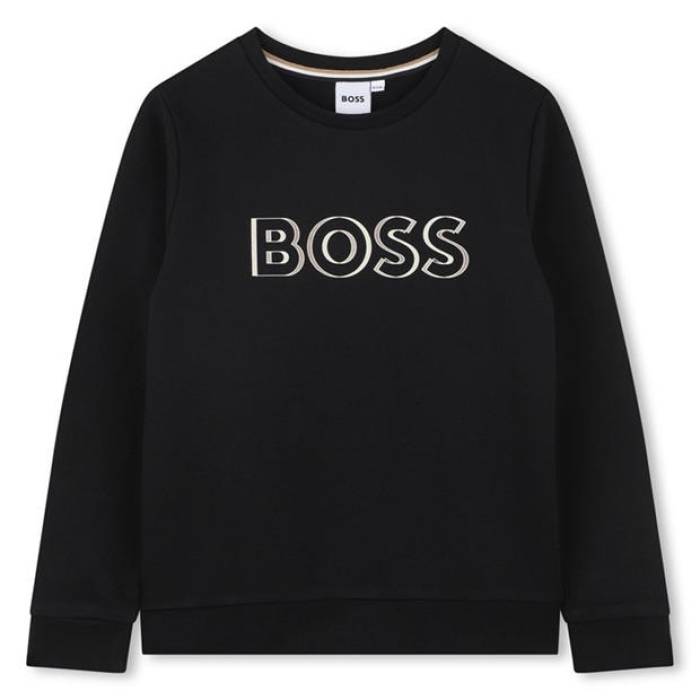主任者 Boss 【 Kids Bold Logo Sweatshirt Kids Black 09B 】 ロゴタイプ 汗水 調教師 お坊っちゃん キッズ 黒いこと 黒いこと
