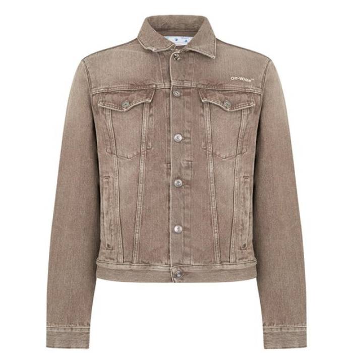 Off White 【 Men's Tab Slim Jacket, Iconic Diagonals Denim Jacket Unisex Brown 8600 】 メンズ slim スリム デニム Jacket ジャケット ユニセックス 茶色 ブラウン｜スニケス