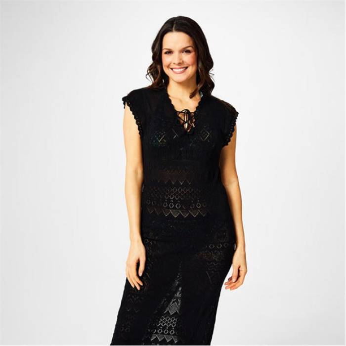 Biba 【 Pointelle Knit Maxi Dress Women Black 】 ニット ドレス レディース 黒色 ブラック