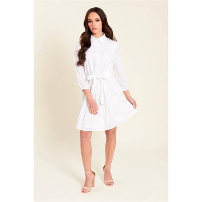 Be You 【 Broderie Tie Waist Shirt Dress Women White 】 ネクタイ ドレス レディース 白色 ホワイト