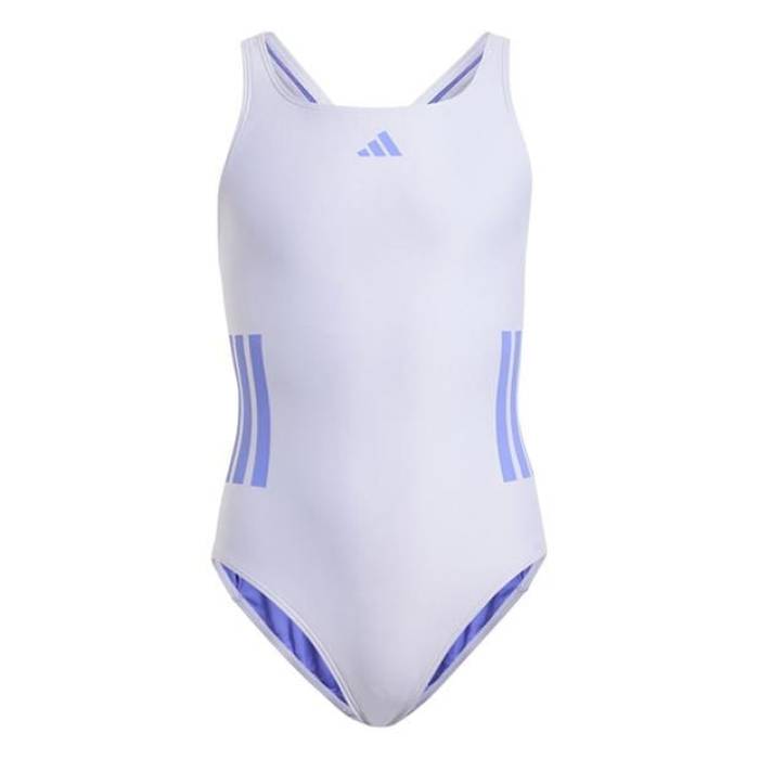 アディダス Adidas 【 Three Stripe Swimsuit Junior Girls Kids Violet/Cobalt 】 Stripe 縞模様 水泳着 お坊っちゃん キッズ 紫・相撲取り草