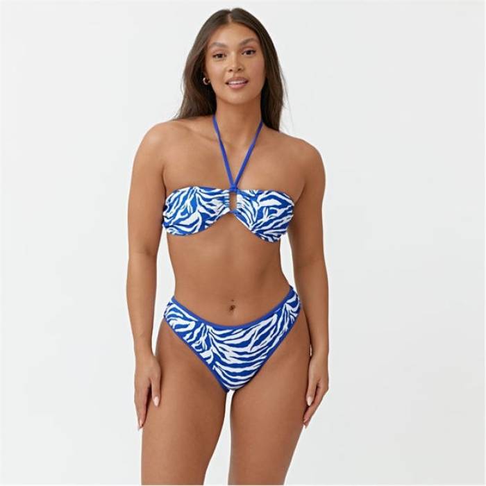 Be You 【 Zebra Print High Leg Bikini Bottoms Women Blue 】 ハイ ズボン ボトムス レディース 青色 ブルー