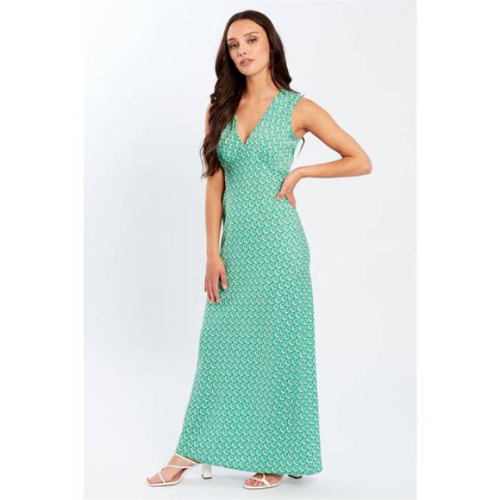Wednesday Girls 【 V-Neck Maxi Dress Women Green 】 V素っ首 御召しもの レディース green 緑・緑であること