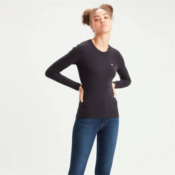 リーヴァイズジーンズ Levis 【 Long Sleeve Baby T Shirt Women Caviar 】 Sleeve 捩り レディース