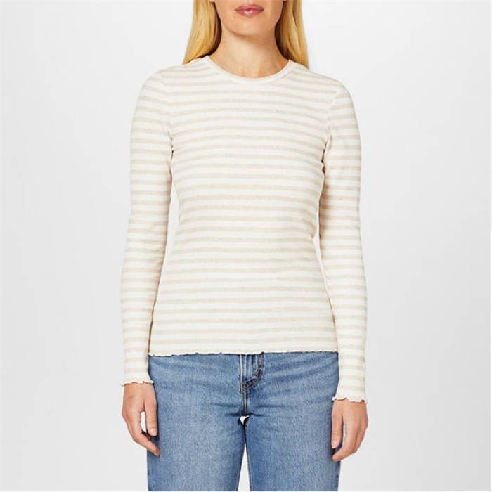 Selected Femme 【 Anna Long Sleeve T-Shirt Women Oatmeal Stripe 】 Sleeve 捩り プルオーバー レディース Stripe 縞模様