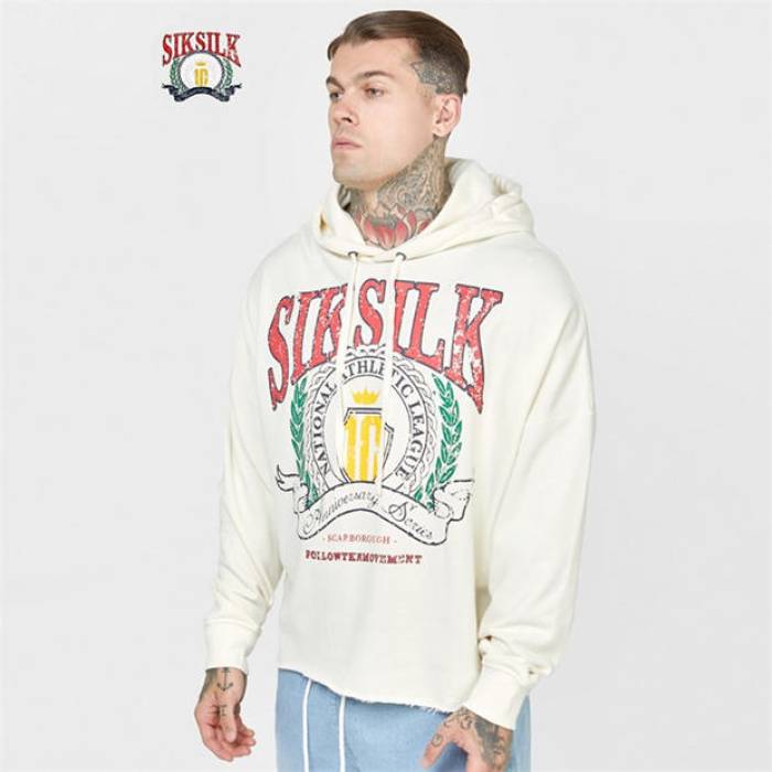 シックシルク Siksilk 【 Ecru Varsity Anniversary Print Hoodie Men Ecru 】 フーディー パーカー メンズ メンズファッション-トップス
