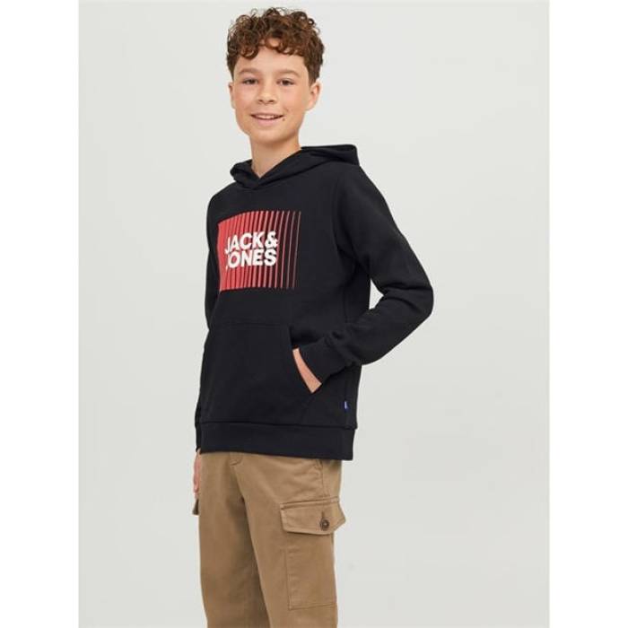 Jack And Jones 【 Play Logo Hoodie Kids Black 】 ロゴタイプ フーディー パーカー お坊っちゃん キッズ 黒いこと 黒いこと