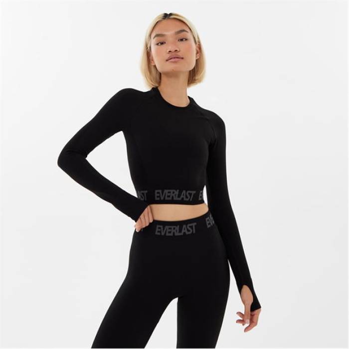 Everlast 【 Seamless Long Sleeve Crop Top Womens Women Jet Black 】 Sleeve スリーブ Crop クロップ レディース レディース 黒色 ブラック