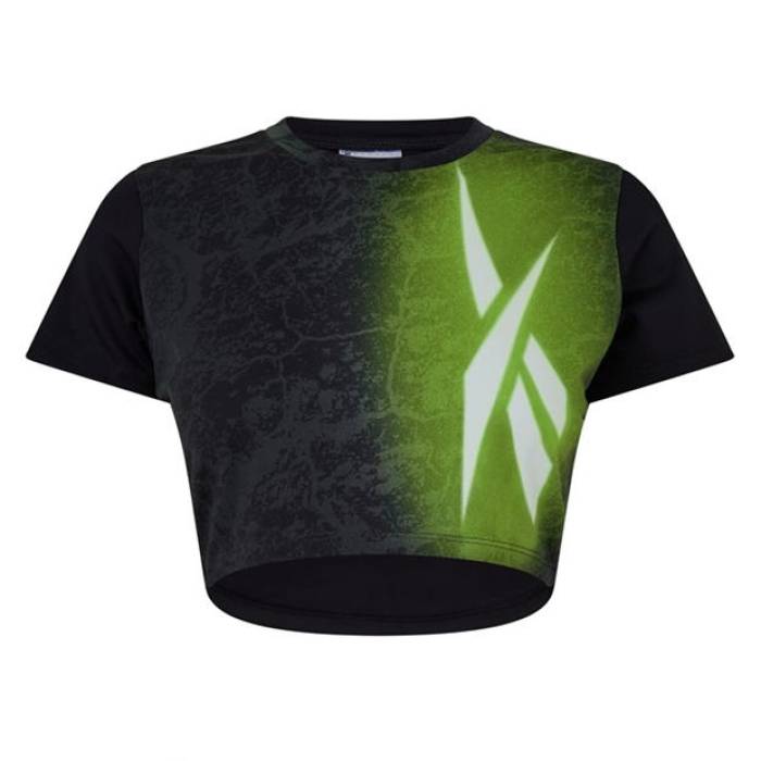 リーボック Reebok 【 Cropped Short-Sleeve Performance Gym Top Women Black/Yellow 】 演技 レディース 黒いこと 黒いこと yellow 黄味がかった・黄色