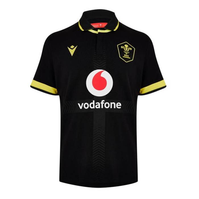 Macron 【 Wales Rugby 6 Nations Away Shirt 2023 Adults Men Black/Yellow 】 ラグビー メンズ 黒色 ブラック yellow 黄色・イエロー