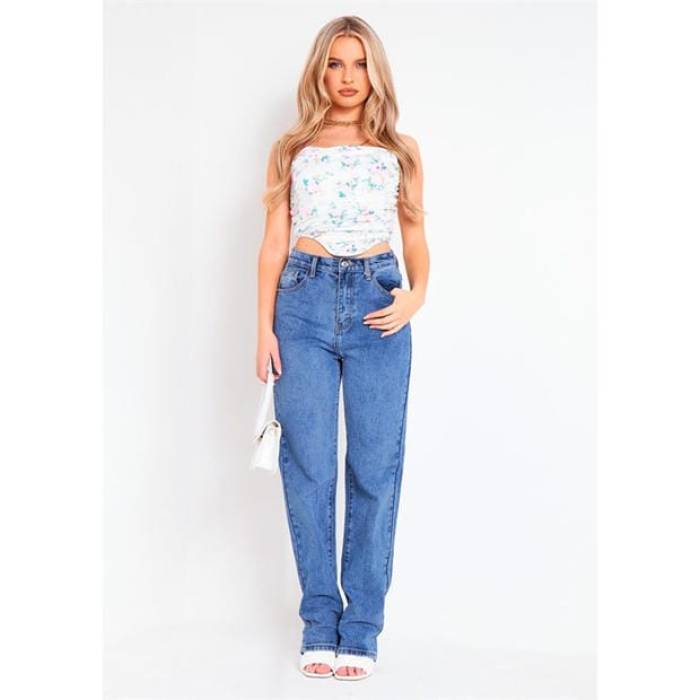 Missy Empire 【 Wash Straight Leg Jeans Women Blue 】 デニム レディース 青み 青色