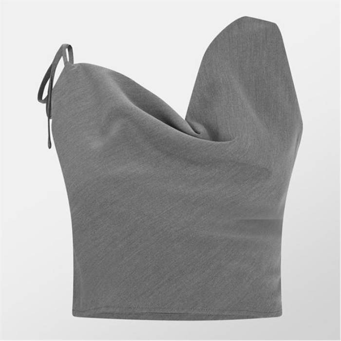Missy Empire 【 Asymmetric Cowl Neck Top Womens Women Grey 】 レディース レディース 灰色 グレー