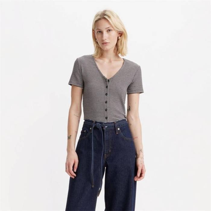 リーバイス Levis 【 Short Sleeve Striped T-Shirt Women Vanilla Stripe 】 Sleeve スリーブ Tシャツ レディース Stripe ストライプ