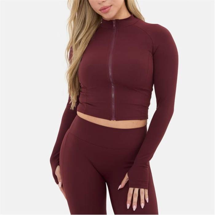 I Saw It First 【 Zip Thru Long Sleeve Top Women Burgundy 】 Sleeve スリーブ レディース ワイン色・バーガンディー｜スニケス