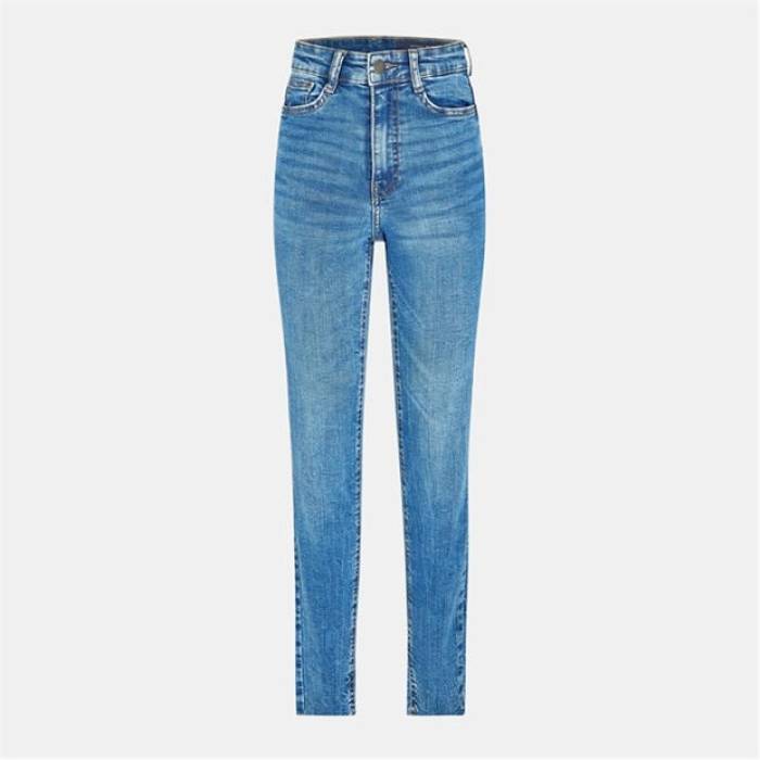 ノイズィーメイ Noisy May 【 Cut Hem Skinny Jeans Women Dark Blue Denim 】 スキニー ジーンズ レディース 青色 ブルー デニム