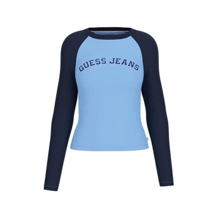 ゲス Guess 【 Varsity Raglan Long Sleeve Top Women Blue Multi 】 Raglan ラグラン Sleeve スリーブ レディース 青色 ブルー