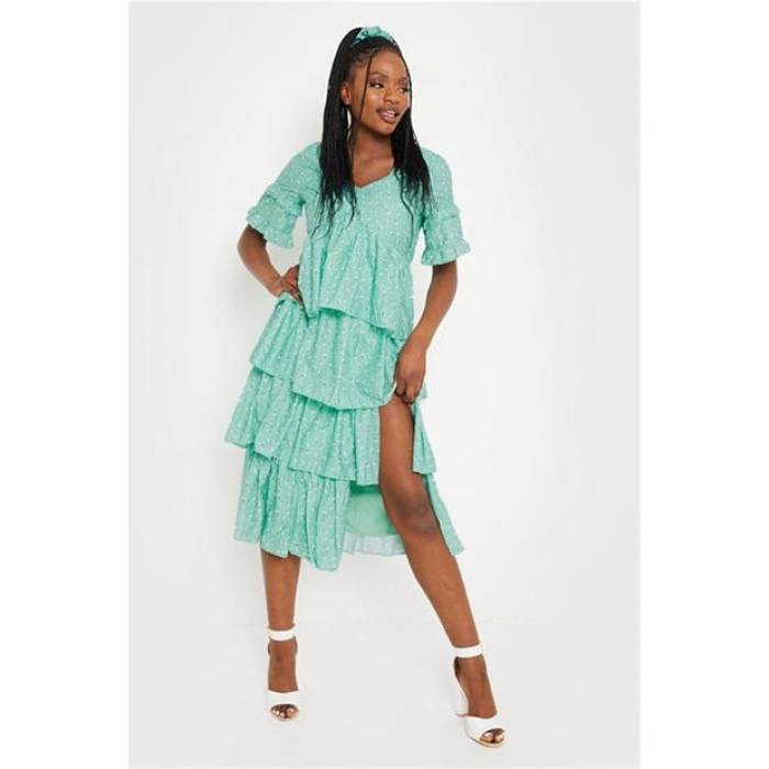 インザスタイル In The Style 【 The Style Floral Split Frill Midi Dress Women Sage Green 】 ドレス レディース green 緑・グリーン