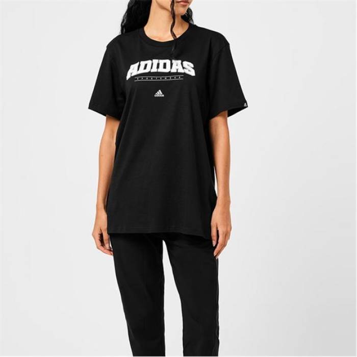 アディダス Adidas 【 Collegiate Graphic T-Shirt Womens Women Black/White 】 グラフィック Tシャツ レディース レディース 黒色 ブラック 白色 ホワイト