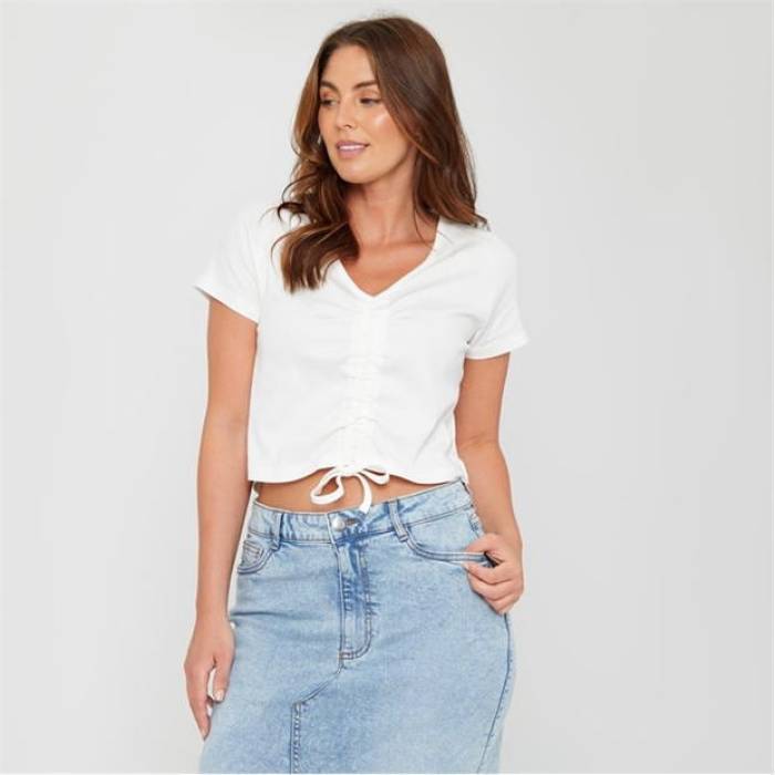 Be You 【 Ruched Rib Top Womens Women Cream 】 レディース レディース 皮膚軟化剤