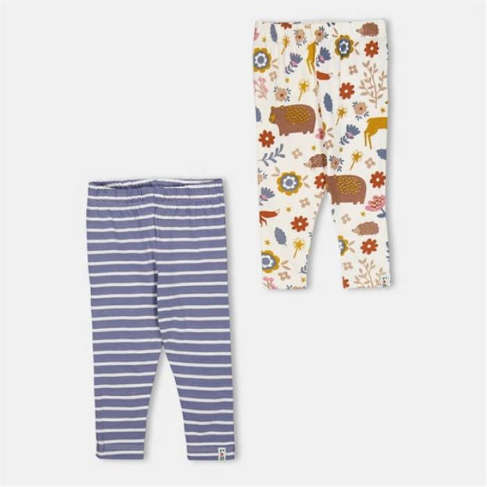 Lilly And Sid 【 \u0026 Sid Multicoloured Animal Forest And Stripe Print Leggings - 2 Pack Kids Blue 】 フォレスト Stripe 縞模様 レギンス・タイツ お坊っちゃん キッズ 青碧 青碧