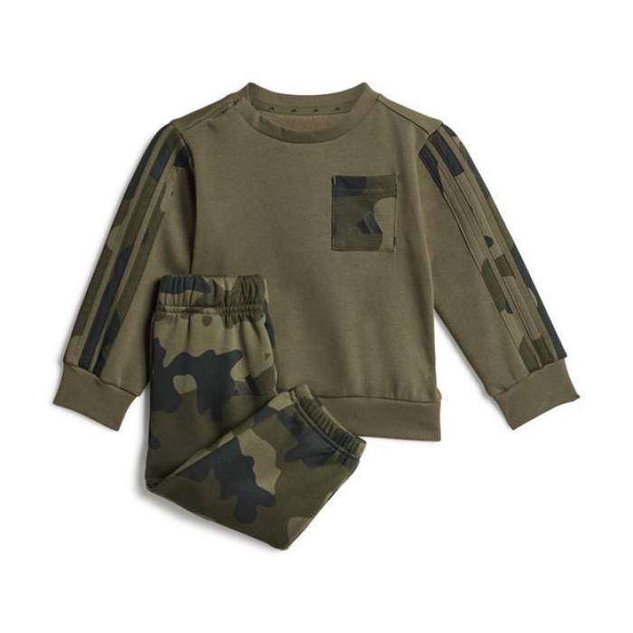 アディダス Adidas 【 Camo Fleece Tracksuit Kids Olive/Black 】 合鴨柄 フリース お坊っちゃん キッズ olive オリーブ 黒いこと 黒いこと
