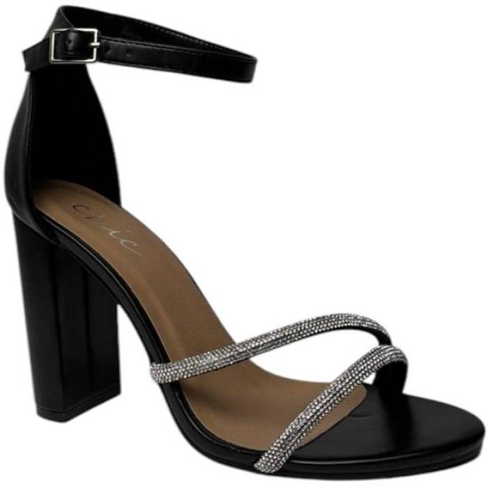 Chic 【 Glitter Strap Block Heeled Sandal Women Black 】 ストラップ レディース 黒色 ブラック