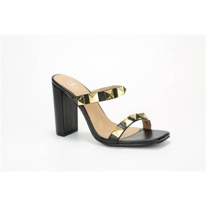 Chic 【 Studded Strap Block Heeled Sandal Women Black 】 ストラップ レディース 黒色 ブラック