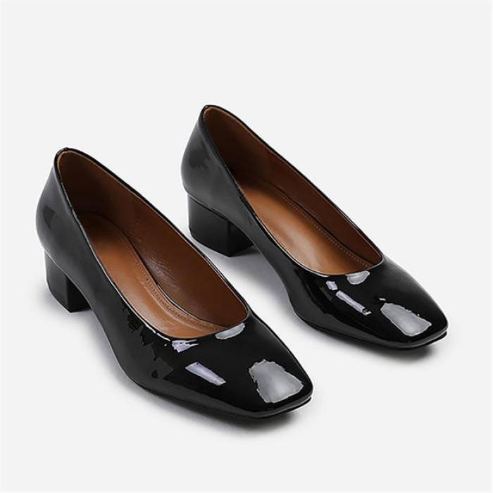 Wheres That From 【 Black Patent Square Toe Block Heels Ladies Women Black Patent 】 黒色 ブラック パテント レディース 黒色 ブラック パテント