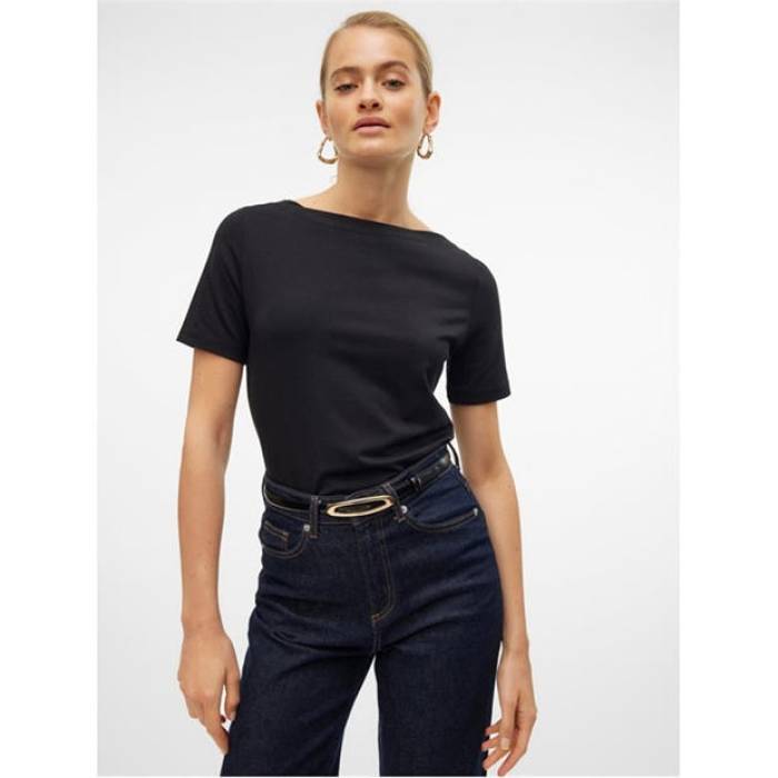 ヴェロモーダ Vero Moda 【 Modal Short-Sleeve Regular Fit T-Shirt Women Black 】 Tシャツ レディース 黒色 ブラック