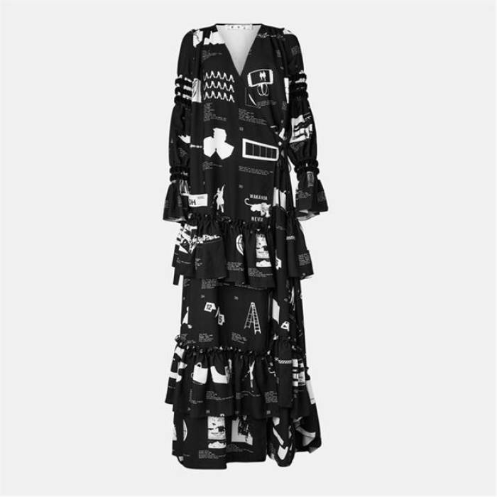 Off White 【 Women's Maxi Dress Women Black/White 】 レディース ドレス レディース 黒色 ブラック 白色 ホワイト