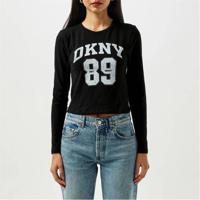 ダナキャランニューヨーク Dkny 【 Women\u0027s Logo Long-Sleeve T-Shirt Women Black/White 】 レディース ロゴタイプ プルオーバー レディース 黒いこと 黒いこと 白いこと 白いこと