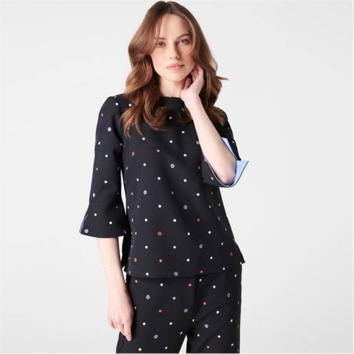 Biba 【 Contour Cuff Shell Blouse Women Polka Dot 】 shell シェル レディース 11,900円