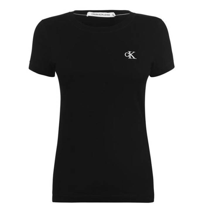 カルバンクライン デニム Calvin Klein Jeans 【 Embroidered Logo Slim Fit T-Shirt Women Ck Black 】 ロゴタイプ slim か細い プルオーバー レディース 黒いこと 黒いこと