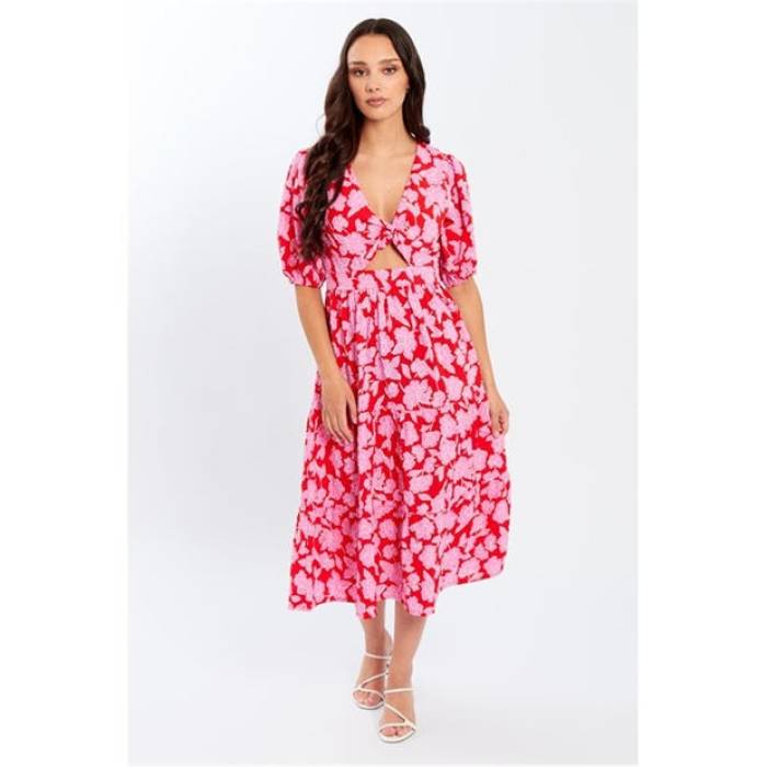 Be You 【 Cut Out Mini Dress Women Red Floral 】 御召しもの レディース Red 赤・赤いこと